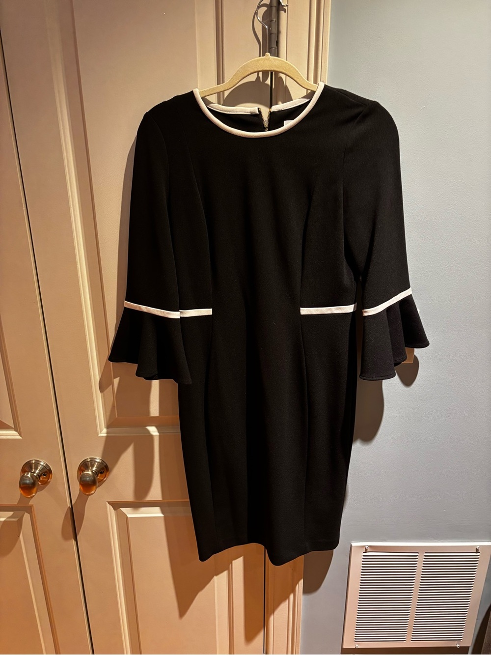 Calvin Klein Black Midi Dress with White Trim